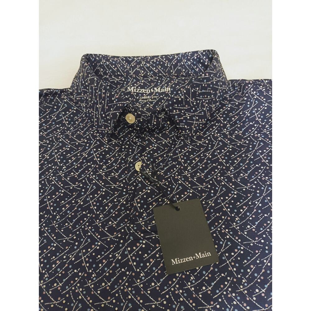 NWT Mizzen Main Halyard Polo Shirt Mens Large Navy Indigo Confetti Stretch Trim - Picture 2 of 9